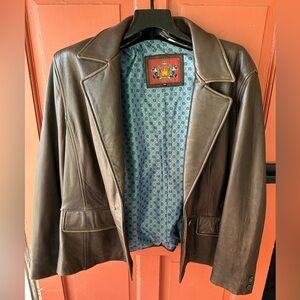 Rare 2007 Fancy Disney Disneyland Resort Brown Leather Jacket 3XL